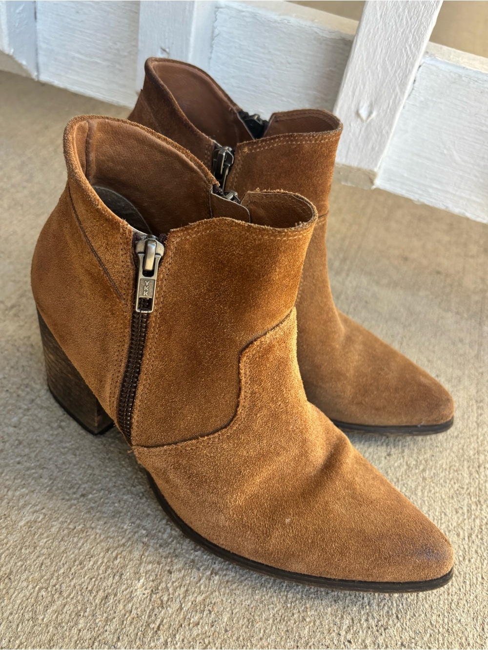 Freebird Rock Suede Ankle Boot Womens 7 Brown Side Zip Heeled Pointed Toe Bootie - Picture 3 of 10